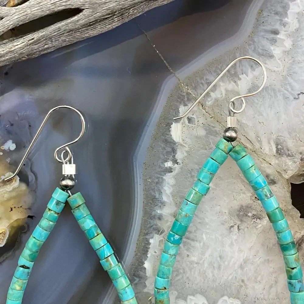 Sterling Turquoise Beads and Navajo Pearl Beads Hoop Earrings For Women - Picture 7 of 10